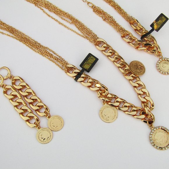 Talliana Gold Plated Coin Necklace Set Earrings Bracelet - Picture 1 of 6